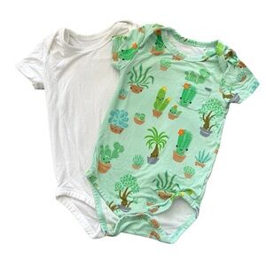 Play By Littlesleepies 2 Bodysuits Green Cactus White Bamboo Size 6-12 Months